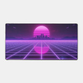 Retro Neon Synthwave Infinity Grid Horizon Aesthet デスクマット (正面)