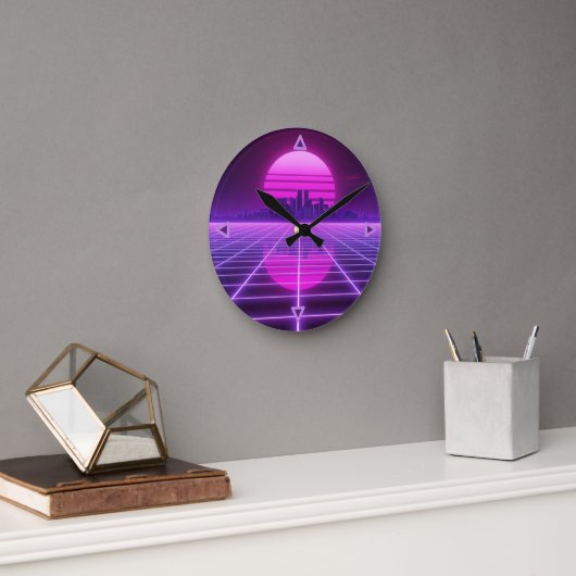 Retro Neon Synthwave Infinity Grid Wall Clock - Cy ラウンド壁時計 (オフィス)