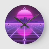 Retro Neon Synthwave Infinity Grid Wall Clock - Cy ラウンド壁時計 (正面)