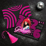 Retro Neon Typography Photo Graduate Announcement 招待状<br><div class="desc">This trendy and stylish graduation announcement features a photo of the grad, with retro 80s typography for an up-to-date throwback look. There is room on the back of the card to add all the details about the class, school, and future plans of the graduate. Placeholder image provided by Unsplash and...</div>