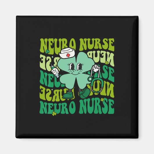 Retro Neuro Nurse Shamrock St Patricks Day Women N マグネット (正面)