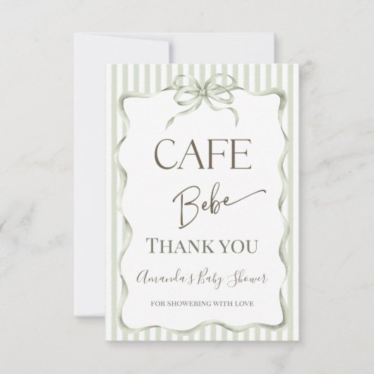Retro Neutral Bow Cafe Bebe Coffee Baby Shower サンキューカード (正面)