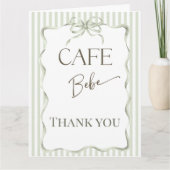 Retro Neutral Bow Cafe Bebe Coffee Baby Shower サンキューカード (正面)