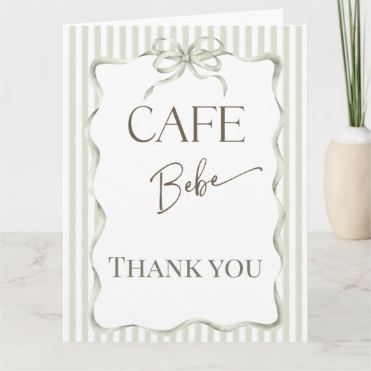 Retro Neutral Bow Cafe Bebe Coffee Baby Shower サンキューカード (正面)