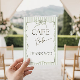 Retro Neutral Bow Cafe Bebe Coffee Baby Shower サンキューカード