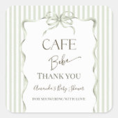 Retro Neutral Bow Cafe Bebe Coffee Baby Shower スクエアシール (正面)