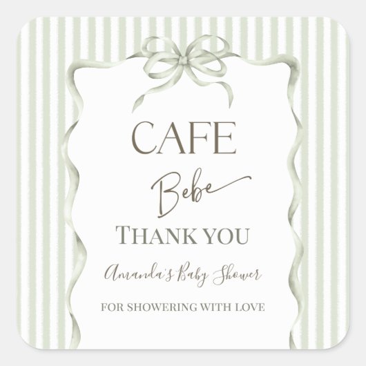 Retro Neutral Bow Cafe Bebe Coffee Baby Shower スクエアシール (正面)