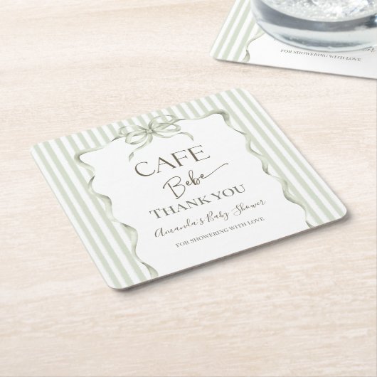 Retro Neutral Bow Cafe Bebe Coffee Baby Shower スクエアペーパーコースター (アングル)