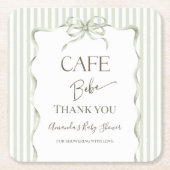 Retro Neutral Bow Cafe Bebe Coffee Baby Shower スクエアペーパーコースター (正面)