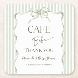 Retro Neutral Bow Cafe Bebe Coffee Baby Shower スクエアペーパーコースター