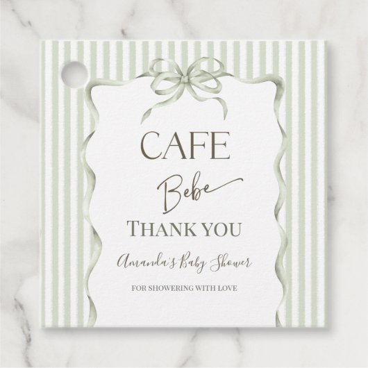 Retro Neutral Bow Cafe Bebe Coffee Baby Shower フェイバータグ (正面)