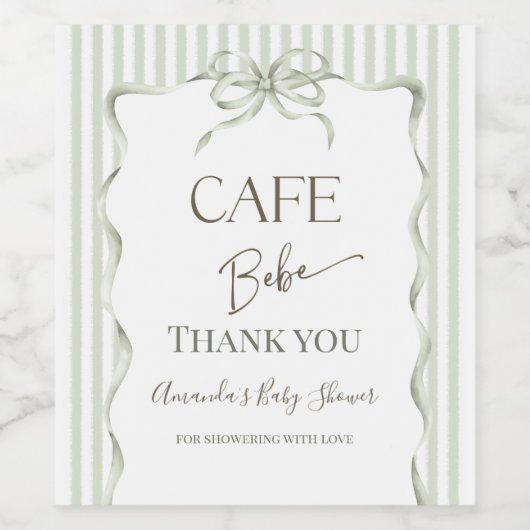 Retro Neutral Bow Cafe Bebe Coffee Baby Shower ワインラベル (シングルラベル)
