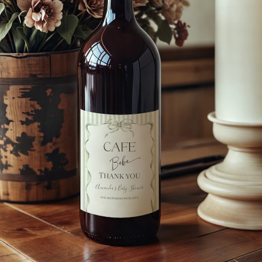 Retro Neutral Bow Cafe Bebe Coffee Baby Shower ワインラベル