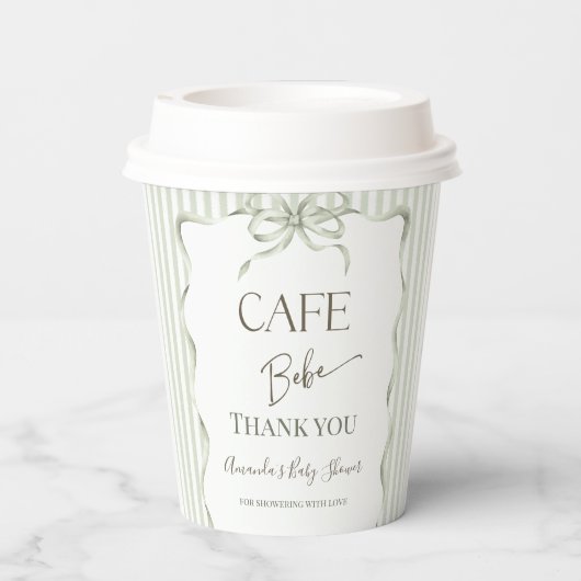 Retro Neutral Bow Cafe Bebe Coffee Baby Shower 紙コップ (裏面)