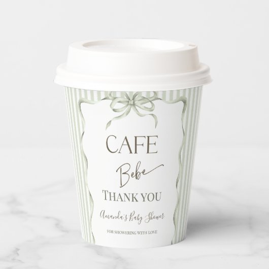 Retro Neutral Bow Cafe Bebe Coffee Baby Shower 紙コップ (正面)
