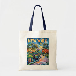 Retro New York Central Park Van Gogh Cityscape Art トートバッグ
