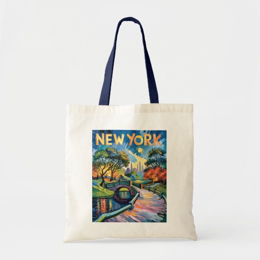 Retro New York Central Park Van Gogh Cityscape Art トートバッグ (正面)