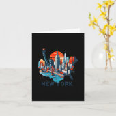 Retro New York Skyline Silhouette  カード (黄色い花)
