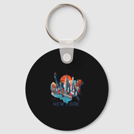 Retro New York Skyline Silhouette  キーホルダー (正面)