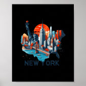 Retro New York Skyline Silhouette  ポスター (正面)