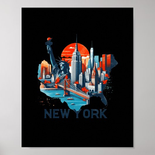 Retro New York Skyline Silhouette  ポスター (正面)
