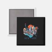 Retro New York Skyline Silhouette  マグネット (正面/裏面)