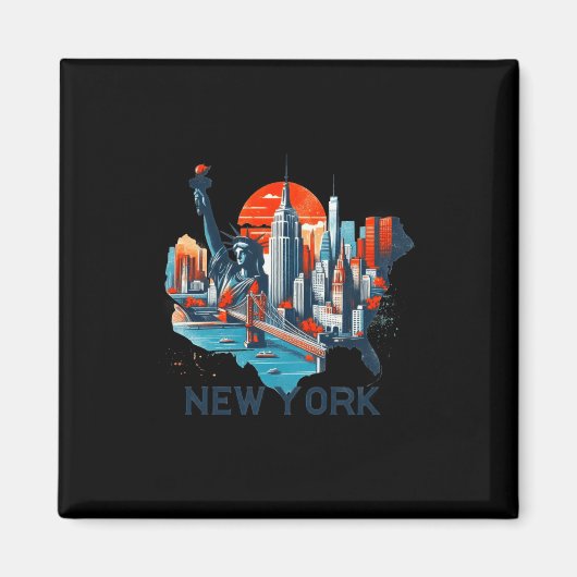 Retro New York Skyline Silhouette  マグネット (正面)