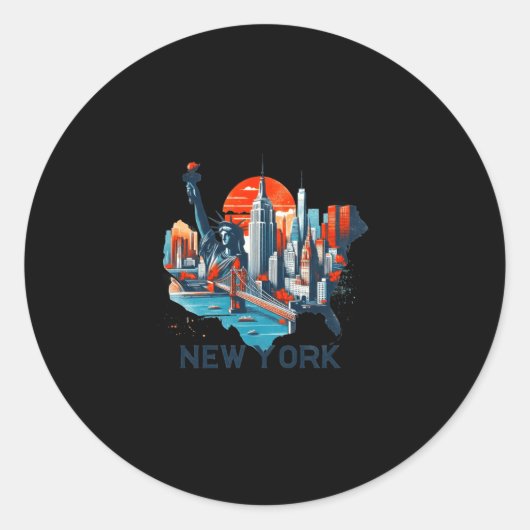 Retro New York Skyline Silhouette  ラウンドシール (正面)