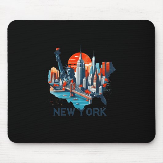 Retro New York Skyline Silhouette _1  マウスパッド (正面)
