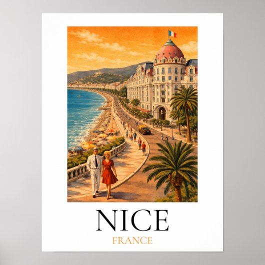 Retro Nice Côte d’Azur Promenade des Anglais View ポスター (正面)