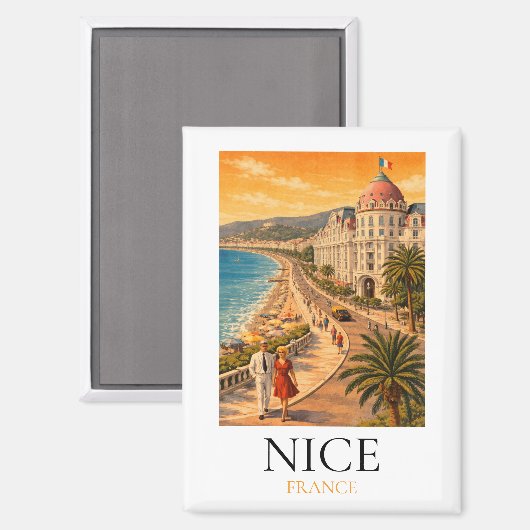 Retro Nice Côte d’Azur Promenade des Anglais View マグネット (正面/裏面)