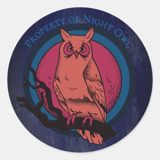 Retro Night Owl & Moon Spectrum Circle Sticker ラウンドシール (正面)