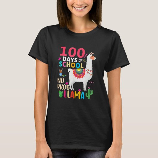 Retro No Probllama 100 Days Of School LLama Teache Tシャツ (正面)