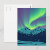 Retro Northern Lights Aurora Borealis Mountain ポストカード (正面/裏面)