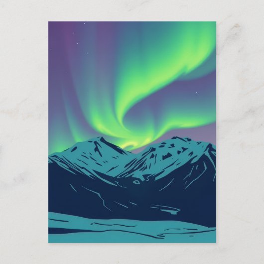 Retro Northern Lights Aurora Borealis Mountain ポストカード (正面)