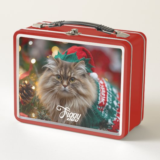 Retro Norwegian Forest Cat Christmas Personalized  メタルランチボックス (正面)
