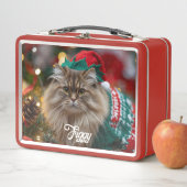 Retro Norwegian Forest Cat Christmas Personalized  メタルランチボックス (インサイチュ)