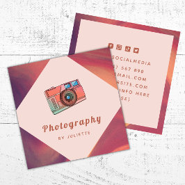 Retro Nostalgic Camera Photographer Vintage Sunset スクエア名刺