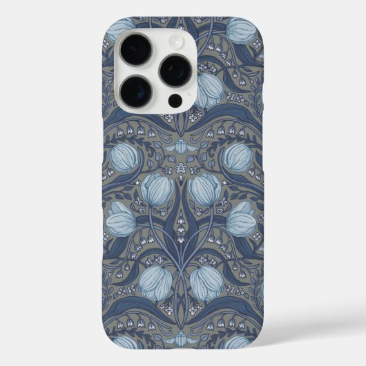 Retro Nouveau Tulips in blue and pewter Case-Mate iPhoneケース (裏面)