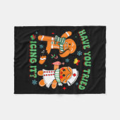 Retro Nurse Christmas Gingerbread Have You Tried I フリースブランケット (正面(横))