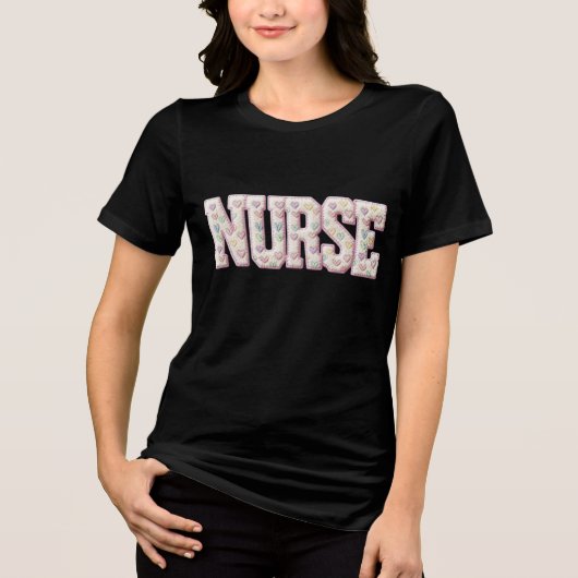Retro Nurse Valentine , Faux Yarn Heart Coquette トライブレンドTシャツ (正面)
