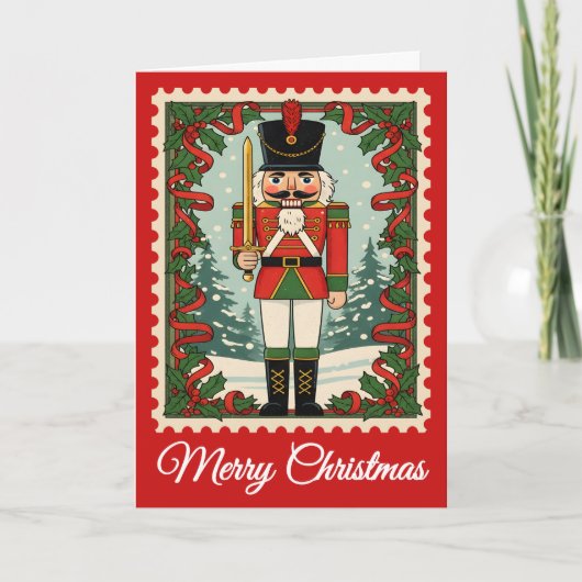 Retro Nutcracker Christmas Postage Stamp シーズンカード (正面)
