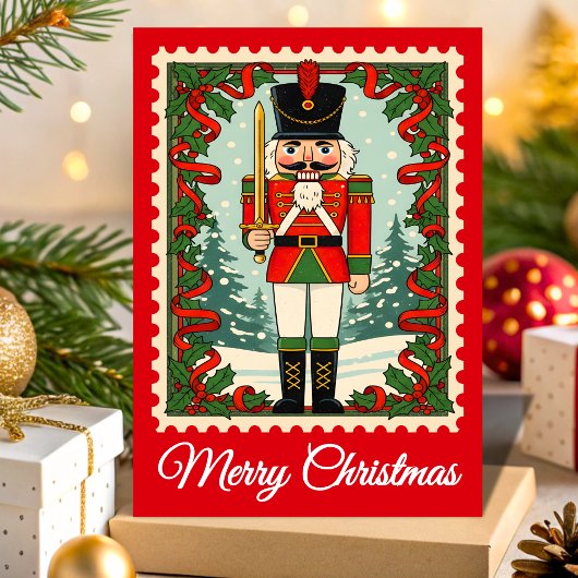 Retro Nutcracker Christmas Postage Stamp シーズンカード