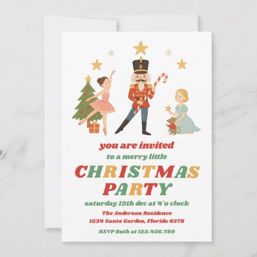 Retro Nutcracker Editable Christmas Party 招待状 (正面)