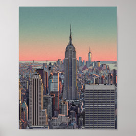 Retro NYC Skyline Poster ポスター