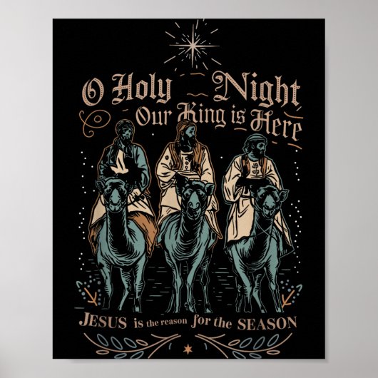 Retro O Holy Night Our King Is Here Christian Reli ポスター (正面)