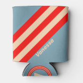 Retro Ocean Horizon Stripes with Name 缶クーラー (正面)
