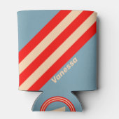 Retro Ocean Horizon Stripes with Name 缶クーラー (裏面)