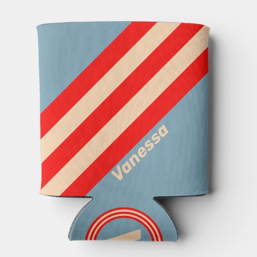 Retro Ocean Horizon Stripes with Name 缶クーラー (裏面)