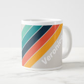 Retro Ocean Rainbow Striped with Name ジャンボコーヒーマグカップ (正面右)